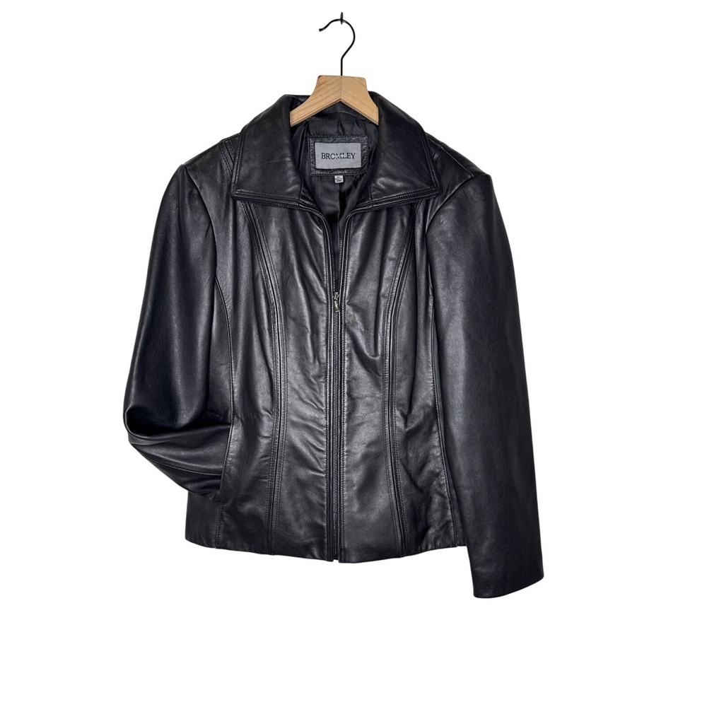 vintage 90s leather zip front blazer jacket Black Minimalist Tailored Oversized